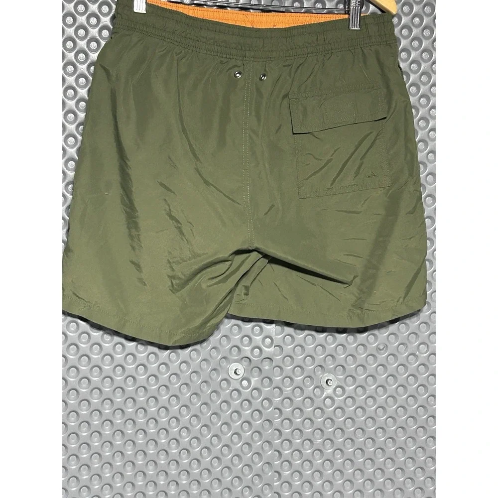 Polo Ralph Lauren Men's Olive Traveler Swim Trunks Orange Pony Logo Mesh Lined